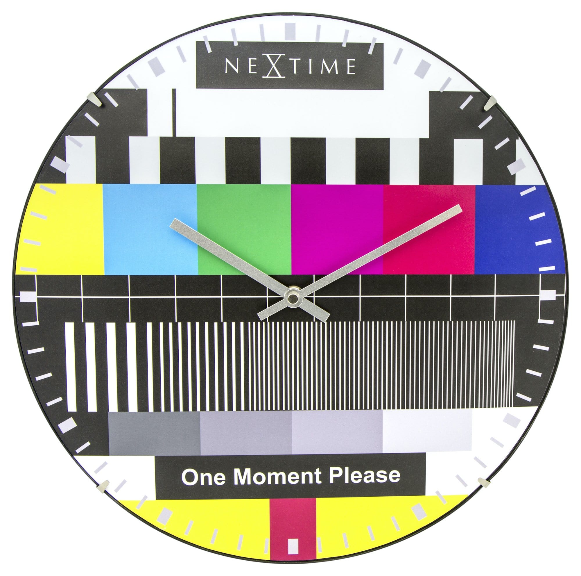 NeXtime Clocks wall clock with 35 cm diameter dome glass design, featuring a modern, minimalist look.